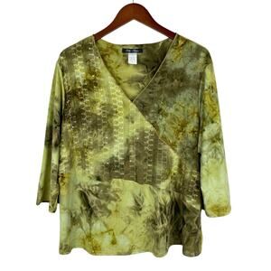 Only Nine Blouse Top Green Tie Dye Sequin Y2K Fairycore Artsy Women's 2X